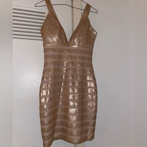 Champagne Sequin Deep Cut Bodycon Dress